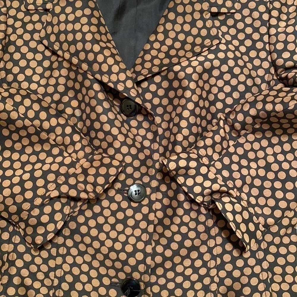 100% Silk Vtg Inspired Jacket 2 Button Polka Dot Chocolate Brown Black 6